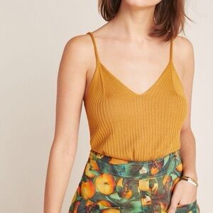 Anthropologie Shay Ribbed V-Neck Tank Top XS Mustard Knit Cami Sleeveless Basic